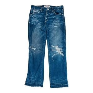 AMO button fly jeans waist 27 inseam 25 distressed boyfriend fit